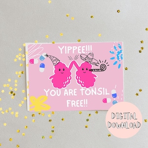 Tonsillectomy Card / Get well card / Tonsil Free/ Tonsils High-Fiving / Digital Download / Printable Card 5x7
