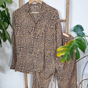 New Silky Sari Pyjama Set Night Suit Sleep Wear Luxury Lounge Boho Royal House Digital Print Flowy | Animal Cheetah Leopard | Valentine Gift