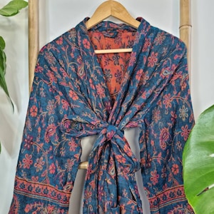 Paisley Unisex Yak Wool Blend Kimono/House Lounge Long Robe | Classic Deep Teal Pink | Elegant Cosy Warm Home Dressing | Valentine Gift