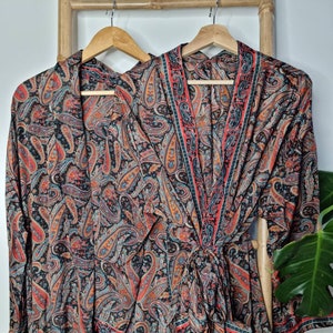 Couple Set Silk Boho Kimonos Man Woman House Beach Artist Robe His and Hers/ His and His Ocean Royal Black Red Blue Paisley Nomad Romance