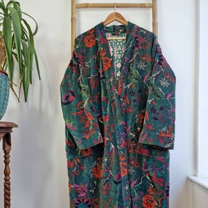 Luxury Velvet House Robe Unisex Kimono Boho Jacket Indian Silk Lined Exotic Christmas Gift Elegant | Rich Chic Emerald Green Rust Orange