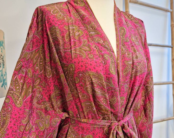 New Silk Sari Boho Kimono Regal House Robe Luxury Lounge Flowy Gown ...