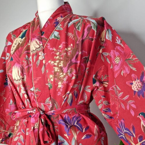 Cotton Velvet Kimono /robe/lounge Wear Birds of Paradise Etsy