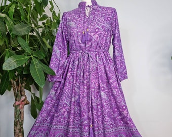 Midi Paisley Floral Dress Indian Block Print Cotton Colourful Summer Elegant Comfy Daywear Casual Mommy Girly Chic Boho Ripe Lavender Purple