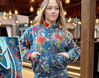 Embroidered bomber jacket womens hot sale