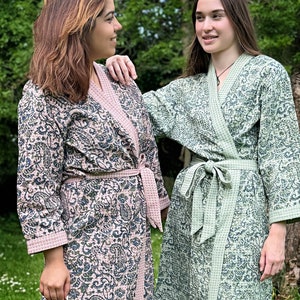 Pure Waffle Cotton Handprinted House Bath Dress Robe Summer Kimono ...