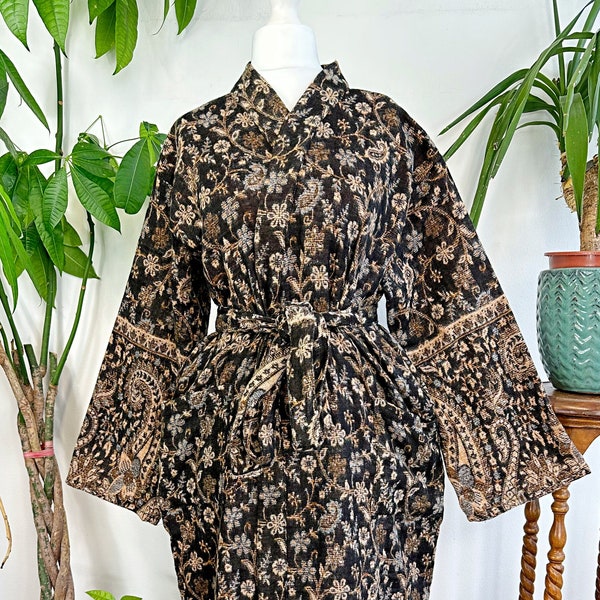 Paisley Unisexe Yak Wool Blend Kimono/House Lounge Robe | Classique Noir Beige Blanc | Dressing élégant et chaleureux pour la maison | Cadeau d’amour de mère |