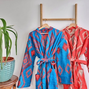 Kimono/veste unisex in misto lana di yak floreale / Stampa azteca geometrica con diamanti in turchese brillante urbano regale / Accogliente regalo di Natale invernale