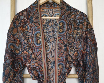 Men's Silk Boho Kimonos Man House Beach Artist Robe- Digital Midnight Wanderer