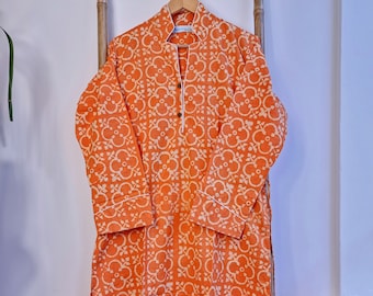 Night Shirt Luxury Soft Cotton Indian Hand Block Orange Punch Geometric Lounge Sleepwear Nightdress Girls Pyjama Party Bridesmaid Hens