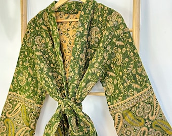 Paisley Unisex Yak Wool Blend Kimono/House Lounge Robe | Classic Henna Olive Beige | Elegant Cosy Warm Home Dressing | Mother Love Gift |