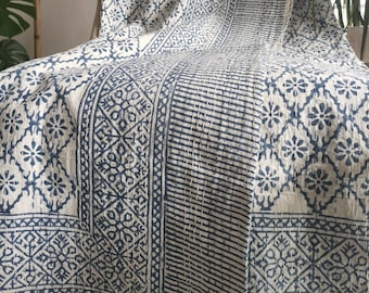 Kantha Stitch Aus Reiner Baumwolle Reversible Bett/Sofaüberwurf King Size | Handgedrucktes handgefertigtes Blumen-Dohar | Diamant Weave Blütenblatt