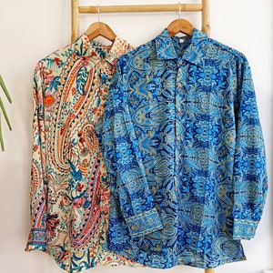 Men’s Shirt Silky Blend Boho Relaxed Comfortable Garden Beach Picnic Urban Yacht Fishing Man Dad Husband Father Lover Gift | Blue  Paisley