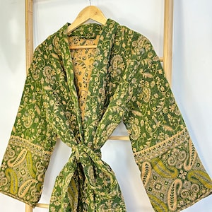 Paisley Unisex Yak Wool Blend Kimono/House Lounge Robe | Classic Henna Olive Beige | Elegant Cosy Warm Home Dressing | Mother Love Gift |
