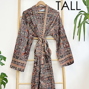 Tall Men&#39;s Silky Boho Kimonos Man House Beach Artist Robe - Digital Midnight Wanderer | Black Bohemian Festival Dressing Gown Lover Man Gift