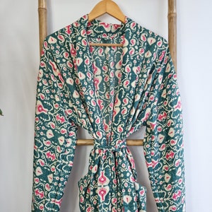 Men&#39;s Silk Boho Kimonos Man House Beach Artist Robe - Emerald Green Beige Pink Ikat Royal Tribal Dream Regal Romance | Graduation Father