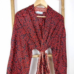 Men's Silky Boho Kimonos Man House Beach Artist Robe- King of the Midnight Love Persian Geometric Black Red  Elegant Romance Fountain