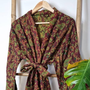Classic Brown & Green Paisley Print Handmade Yak Wool Unisex Kimono/House Lounge Robe Elegant Warm Dressing Robe Clothing Gender-Neutral Adult Clothing Pyjamas & Robes Dressing gowns Christmas Gift 