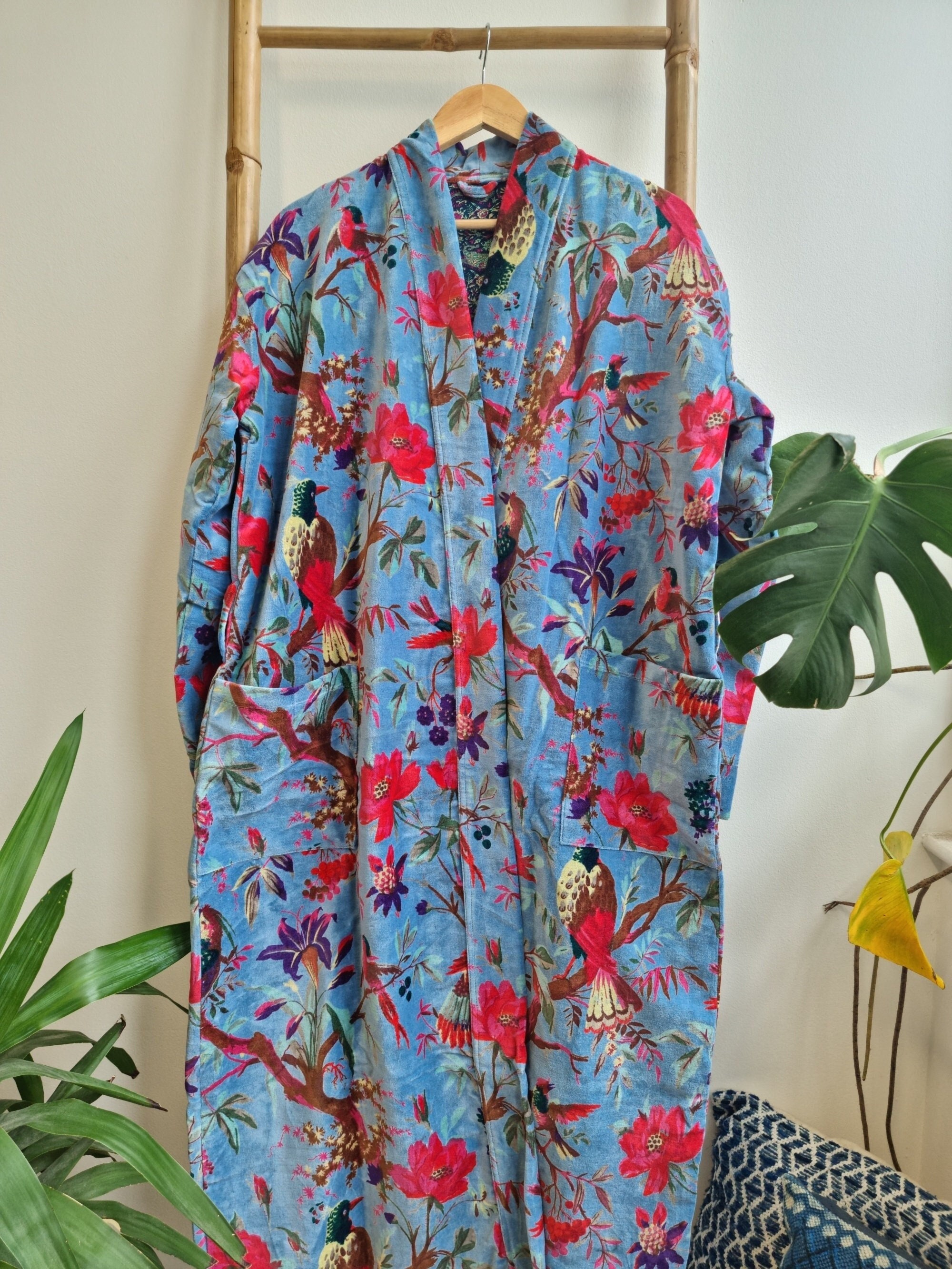 Fancy House Robe Luxury Velvet House Robe Unisex Kimono Boho Jacket Reversible Indian ...