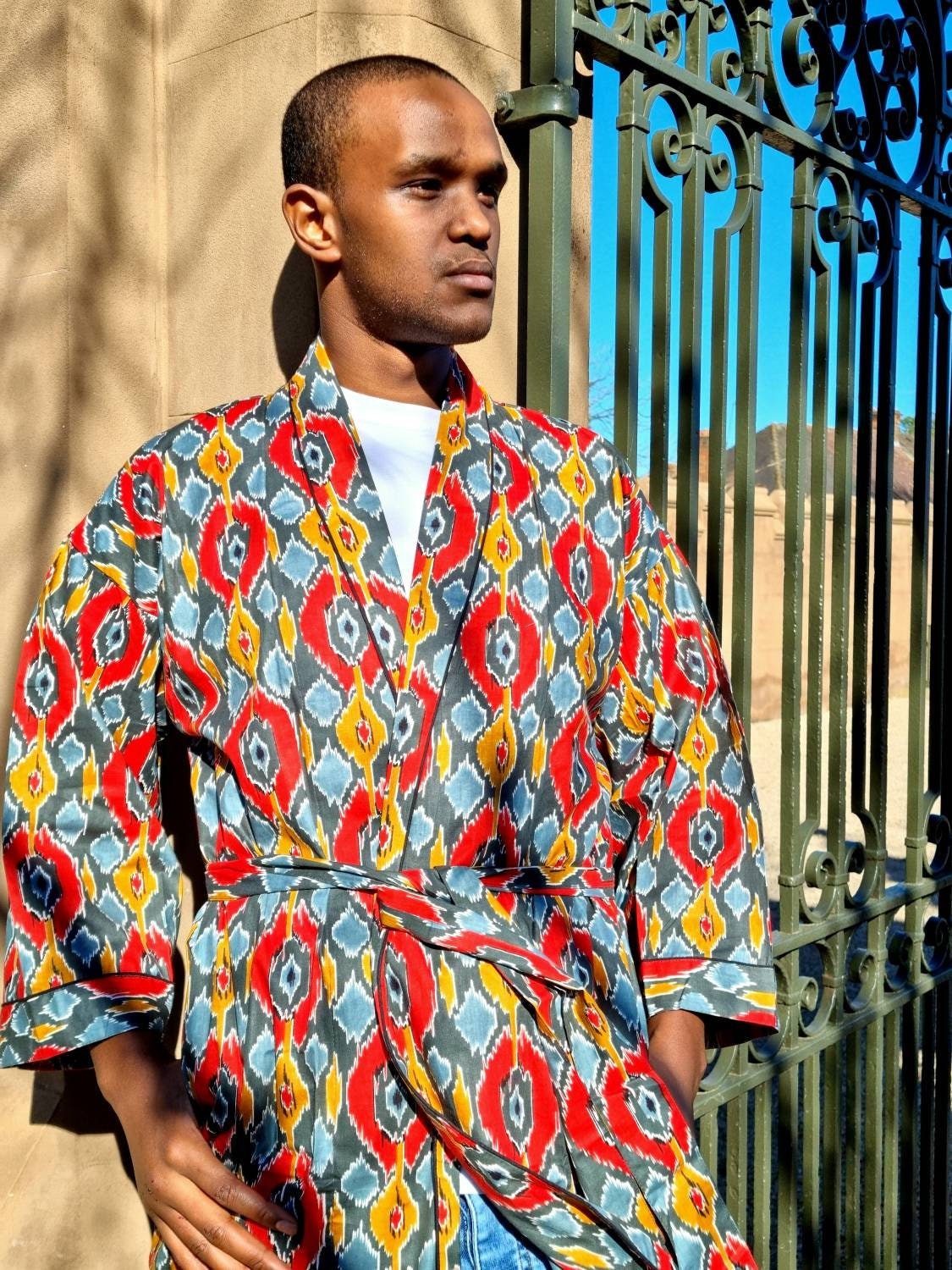 Mens Cotton Block Print House Regal Gown Man Groom Robe - Etsy Singapore