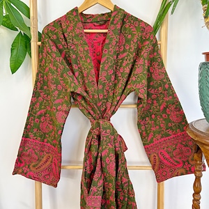 Paisley Unisex Yak Wool Blend Floral Kimono/robe Regal Rich Bright ...