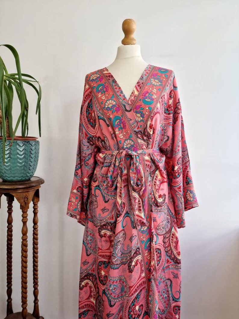 Flowly Robe New Silky Sari Boho Kimono Regal House Robe - Luxury Lounge Digital ...
