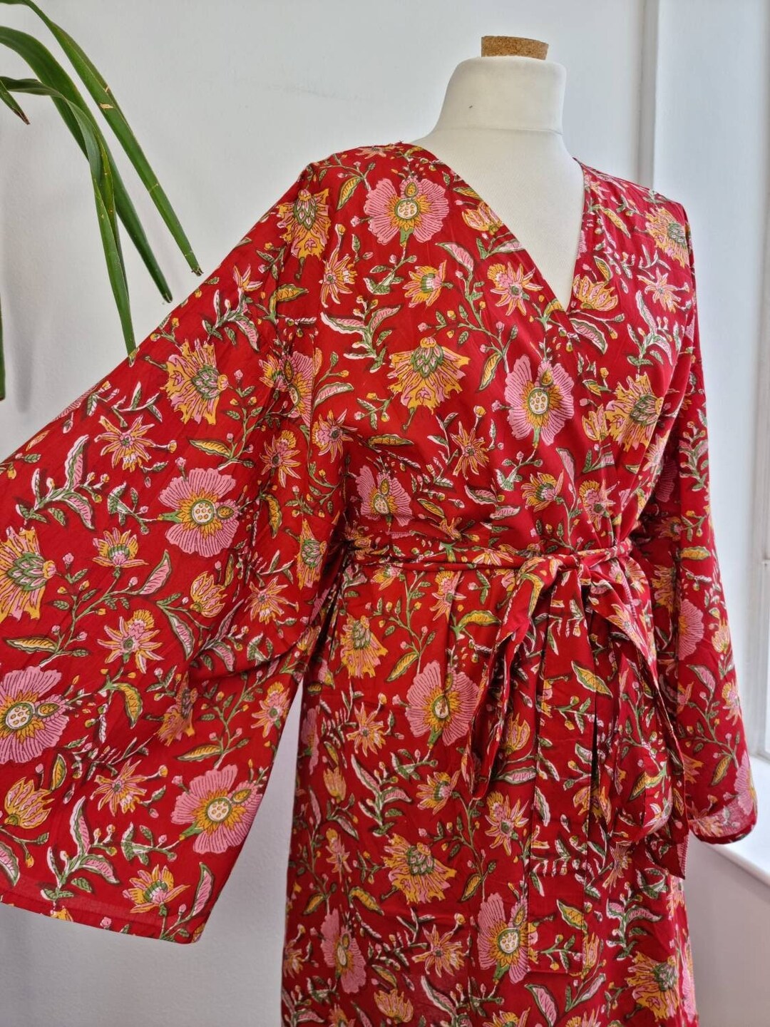 Pure Cotton Handprinted House Robe Summer Short Kimono Floral Beach ...