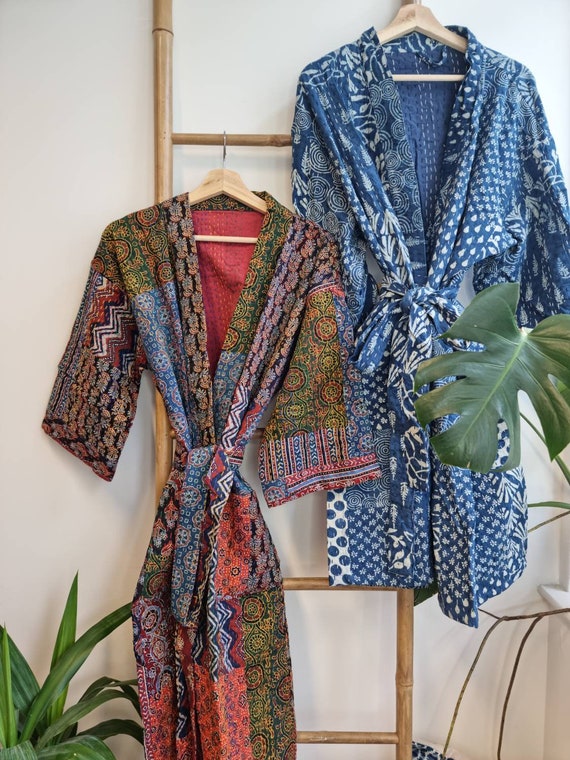 Kantha Patchwork Cotton Reversible Kimono Jacket Unisex Robe - Etsy