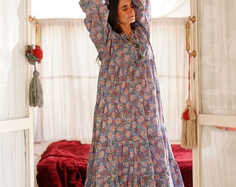 Indian Beautiful Store Hippie Kaftan Tunic - Bohemian Beach Cover Up, Ethnic Print Maxi Dress (Green, Free Size) - View #4