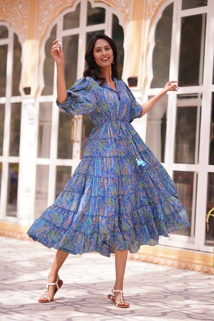 blue paisley dress Naaila Paisley Dress