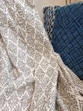Kantha Stitch Pure Cotton Reversible Bed/Sofa Throw King Size | Handmade HandPrinted Floral Dohar | Elegant White Grey Tribal Motif Stripe