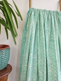 Kantha Stitch Pure Cotton Reversible Bed/Sofa Throw King Size Handmade Floral Indian Dohar Elegant Spring Pastel Green White Oriental Fan