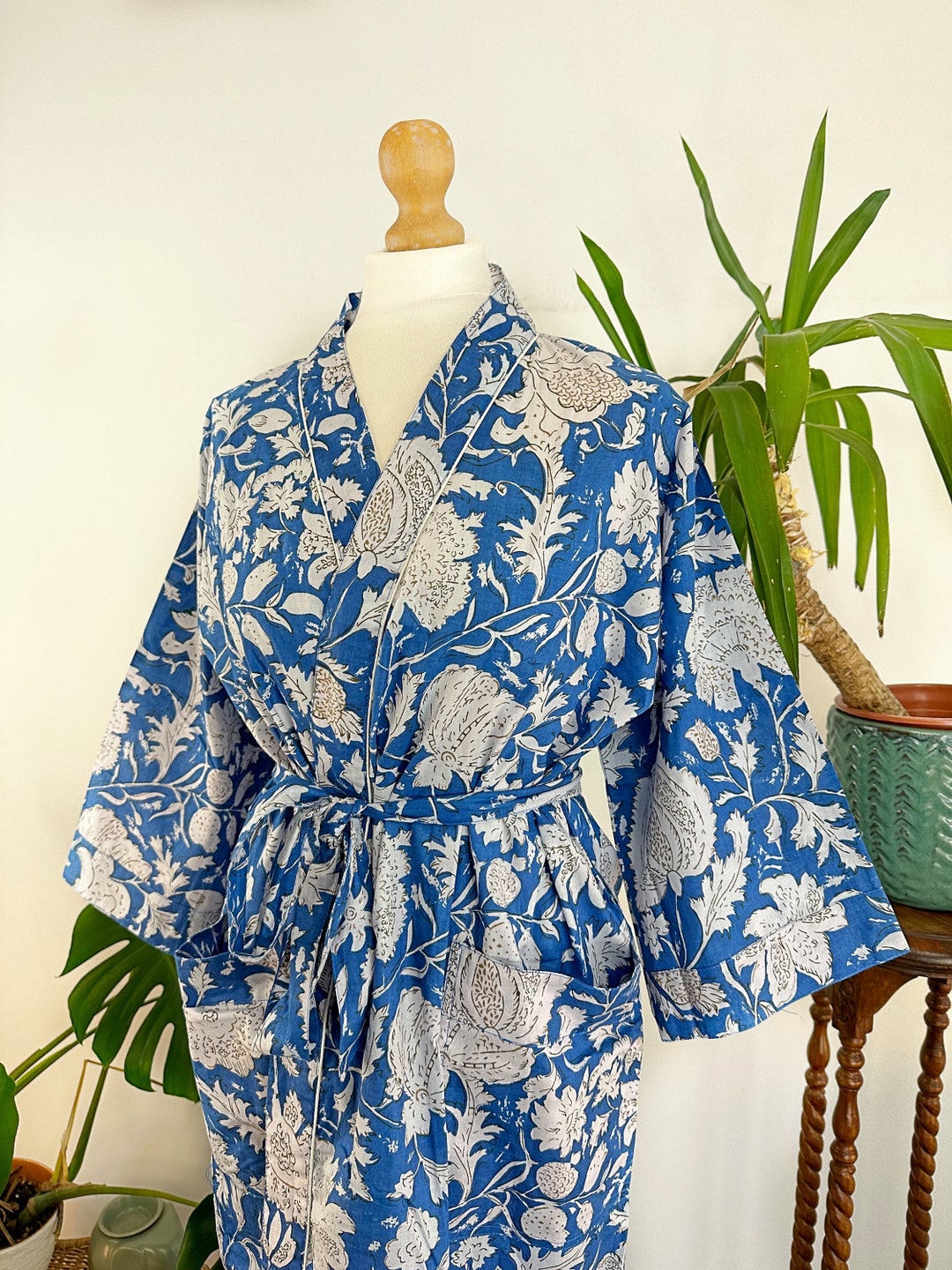 Pure Cotton Handprinted House Robe Summer Kimono | Floral Beach Coverup ...