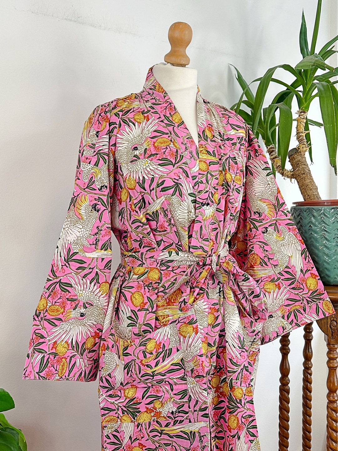 Pure Cotton Handprinted House Robe Summer Kimono | Floral Beach Coverup ...