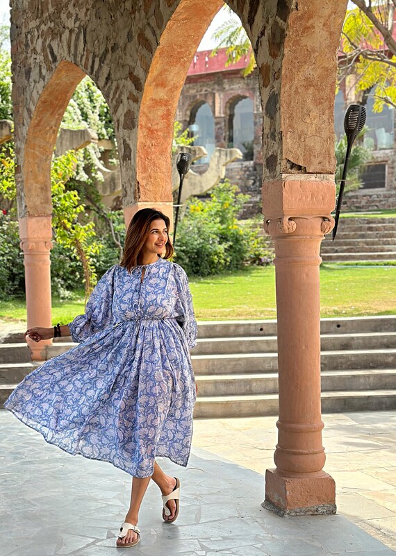 Pure Cotton Long Dress Indian Block Print Boho Colourful Summer