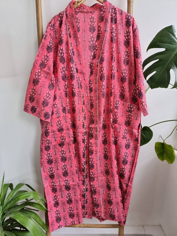 Kleding Dameskleding Pyjamas & Badjassen Jurken Vintage Japanse zijden badjas jas blauw en neon roze 