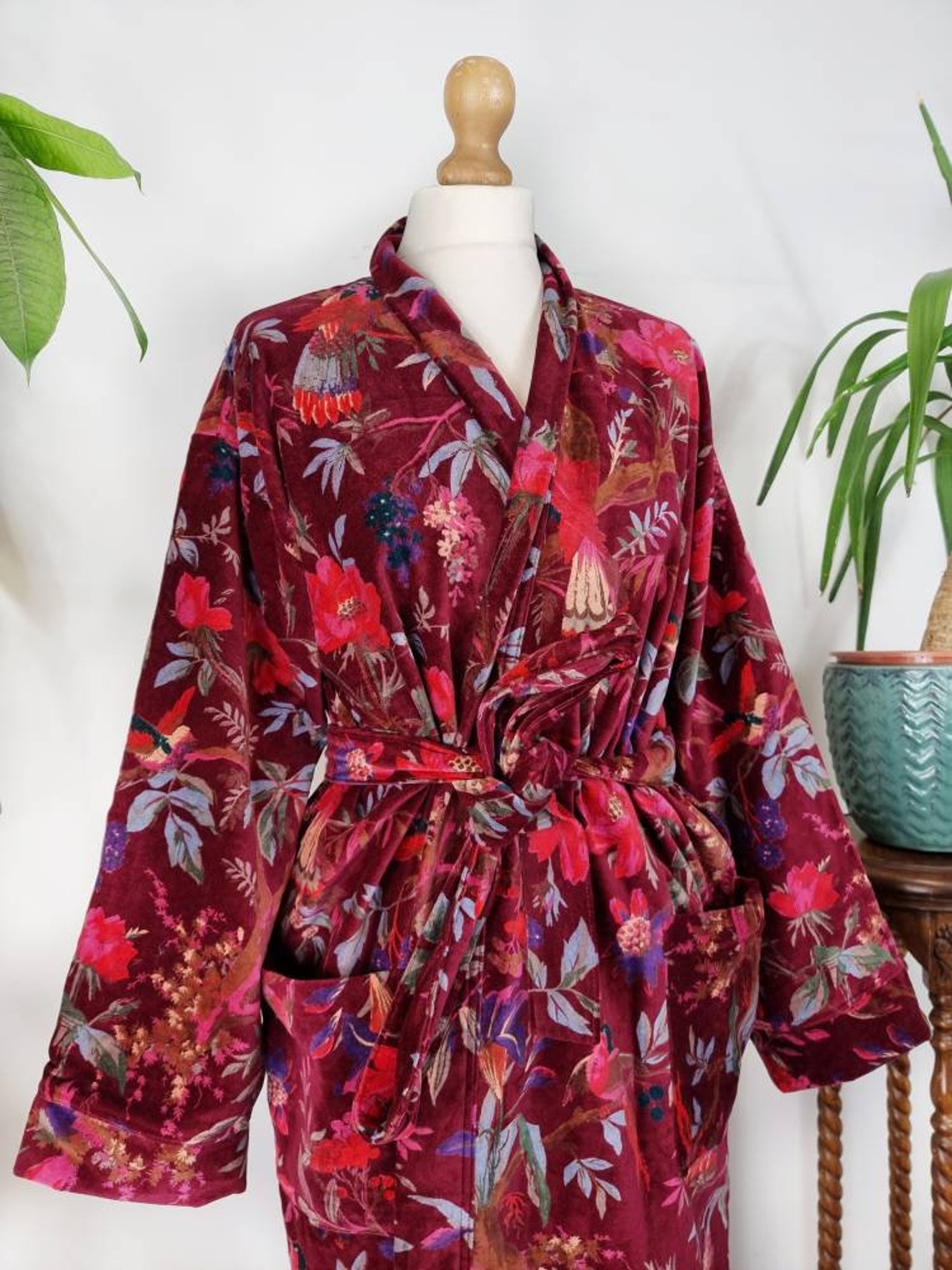 Luxury Velvet House Robe Unisex Kimono Boho Jacket Indian Silk Lined ...