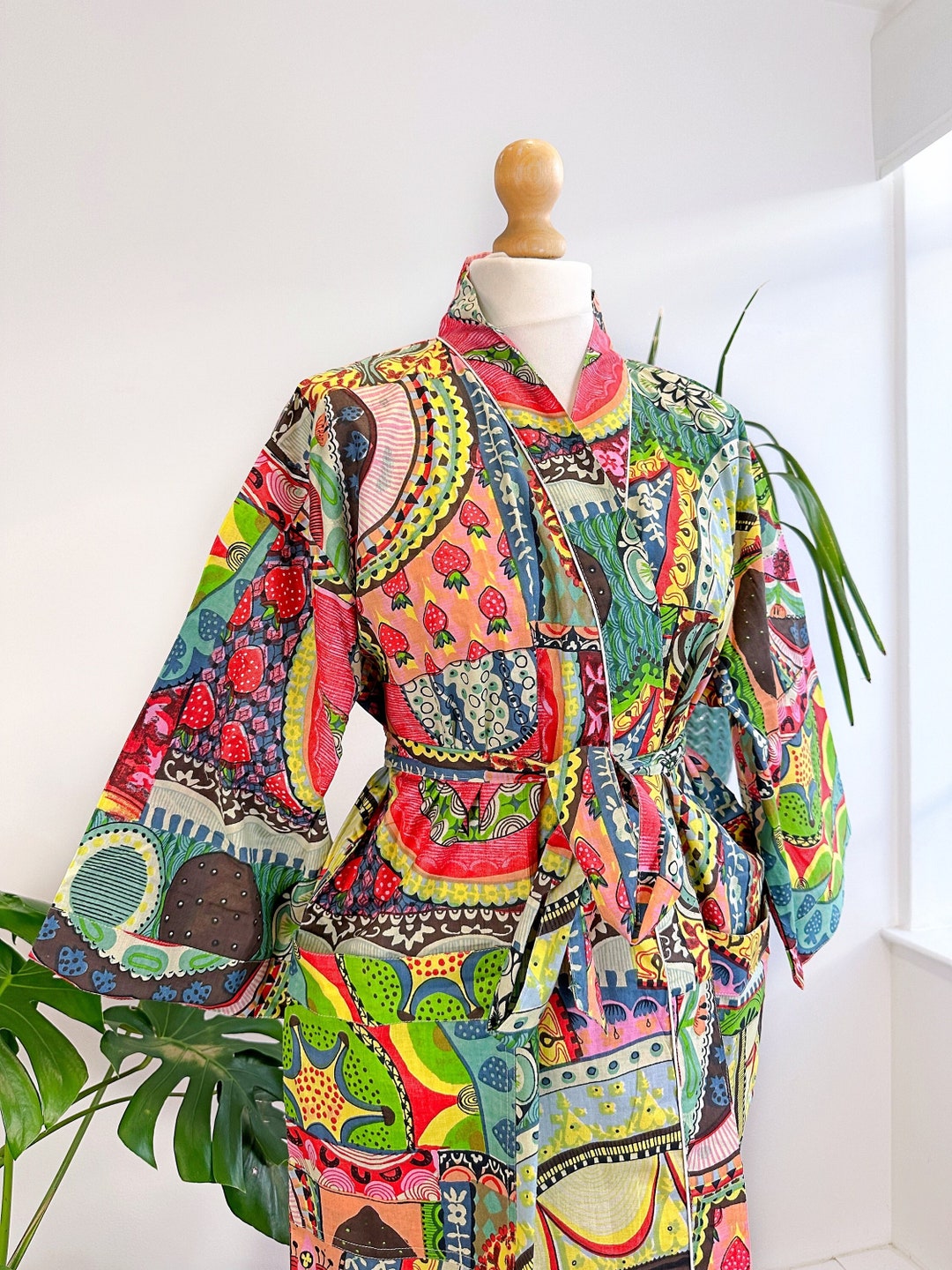 Pure Cotton Handprinted House Robe Summer Kimono | Floral Beach ...