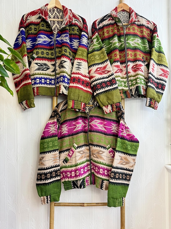 Yak Wollmischung Geometrische Bomber Bolero Warme Gemütliche Jacke