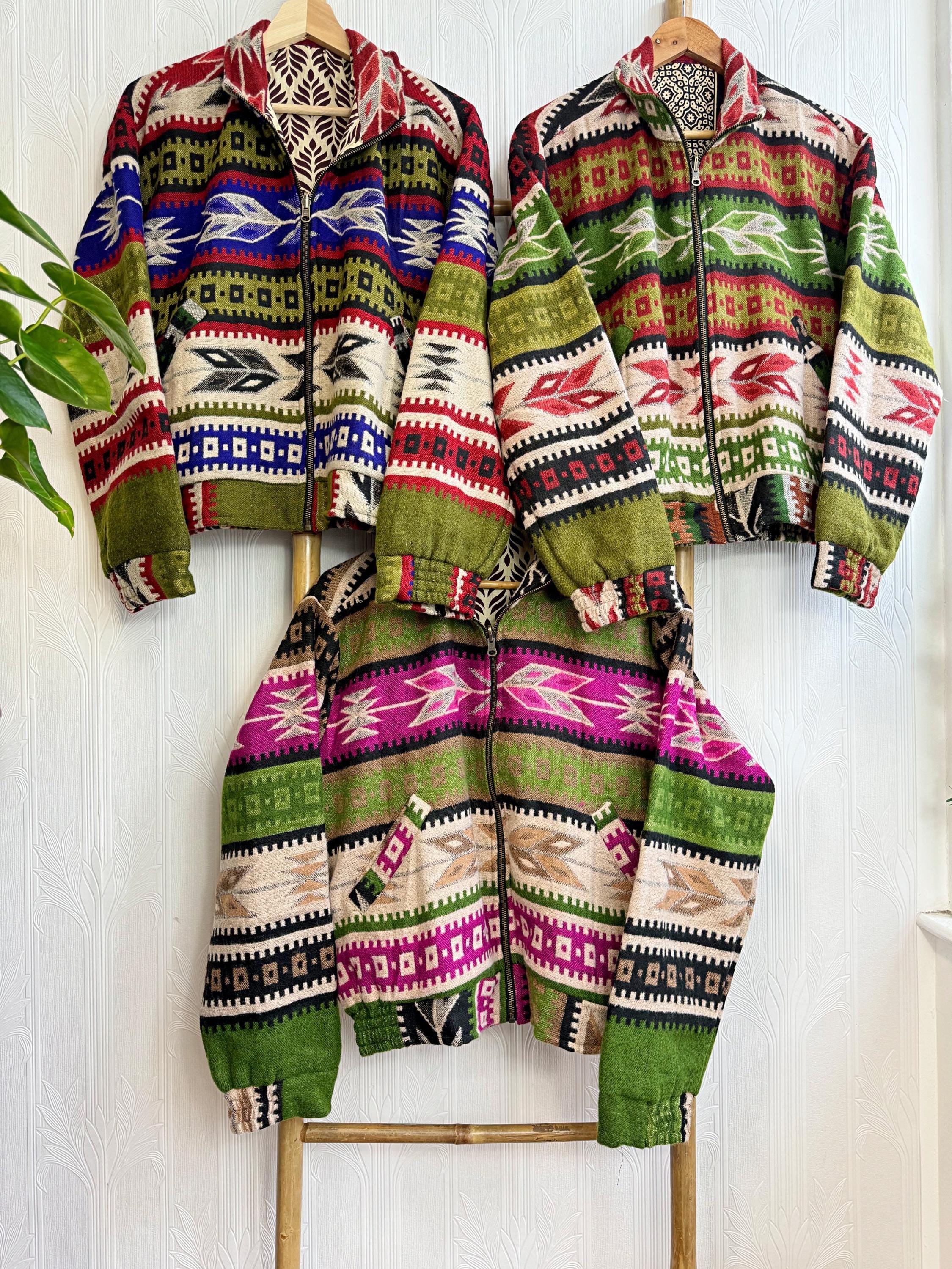 Yak Wollmischung Geometrische Bomber Bolero Warme Gemütliche Jacke