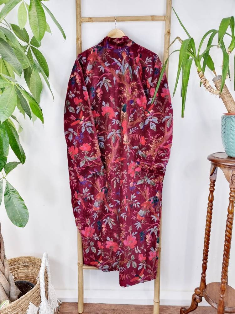 Fancy House Robe Luxury Velvet House Robe Unisex Kimono Boho Jacket Indian Silk Lined ...