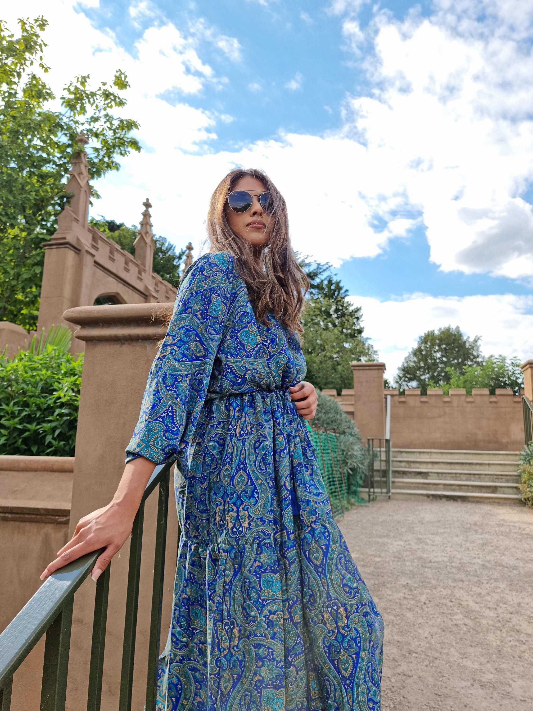 Royal Blue Aqua Paisley Silk Blend Bohemian Kaftan Flowy Dress - Etsy  Ireland