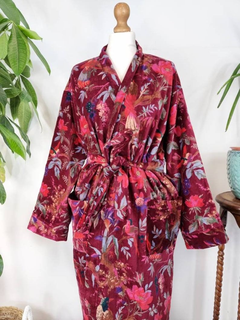 Fancy House Robe Luxury Velvet House Robe Unisex Kimono Boho Jacket Indian Silk Lined ...
