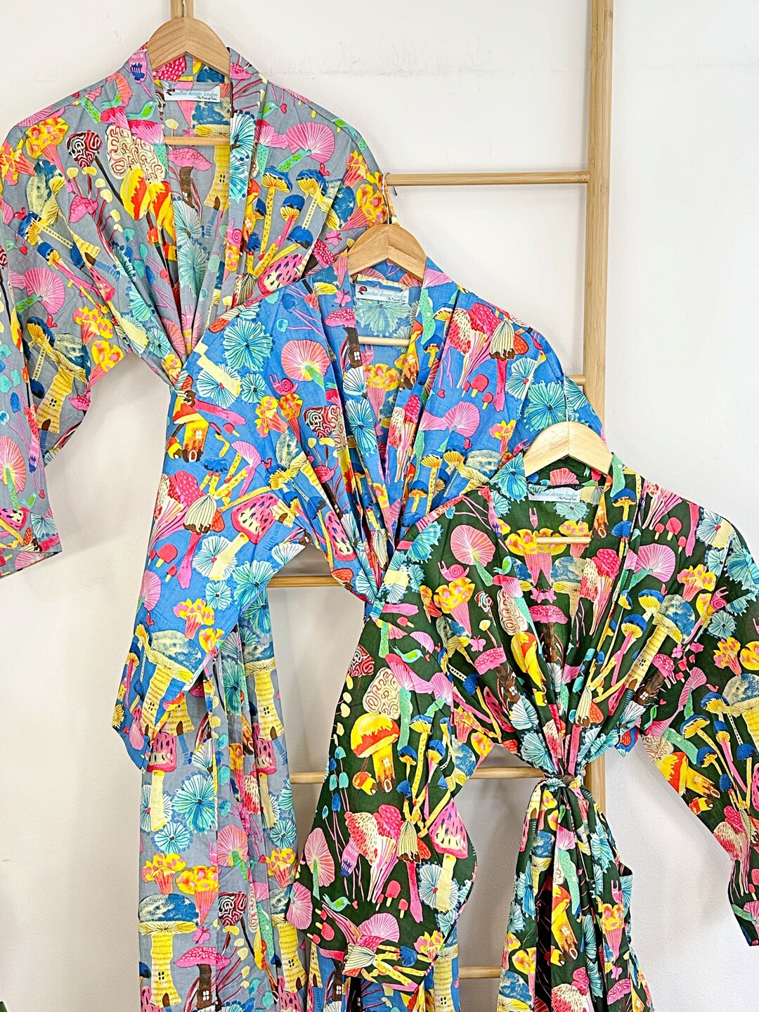 Men’s Cotton Funky House Robe Kimono | Royal Green Forest Yellow Aqua ...