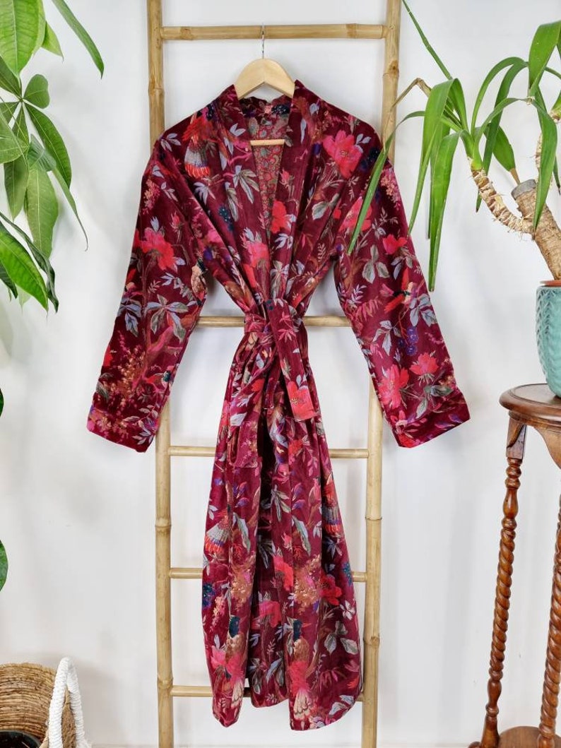 Fancy House Robe Luxury Velvet House Robe Unisex Kimono Boho Jacket Indian Silk Lined ...