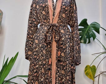 New Silky Sari Boho Kimono Regal House Robe - Luxury Lounge