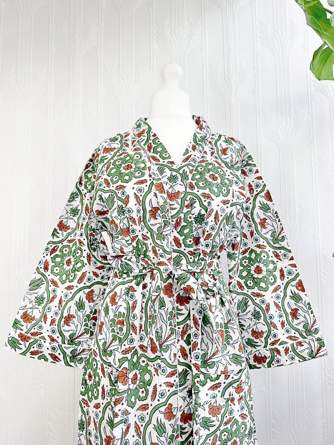 Pure Cotton Handprinted House Robe Summer Kimono | Floral Beach Coverup ...