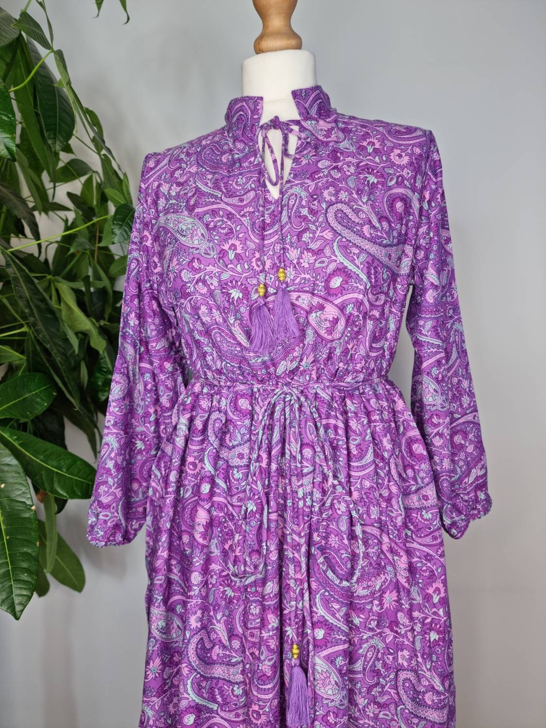Paisley Block Print Cotton Maxi Dress – Bohemian Puff Sleeve Indian Summer Dress main image 1