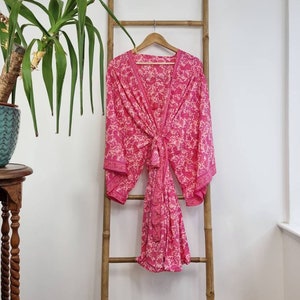 Blush Boho Floral Print Kimono Robe with Tie Waist main image 0