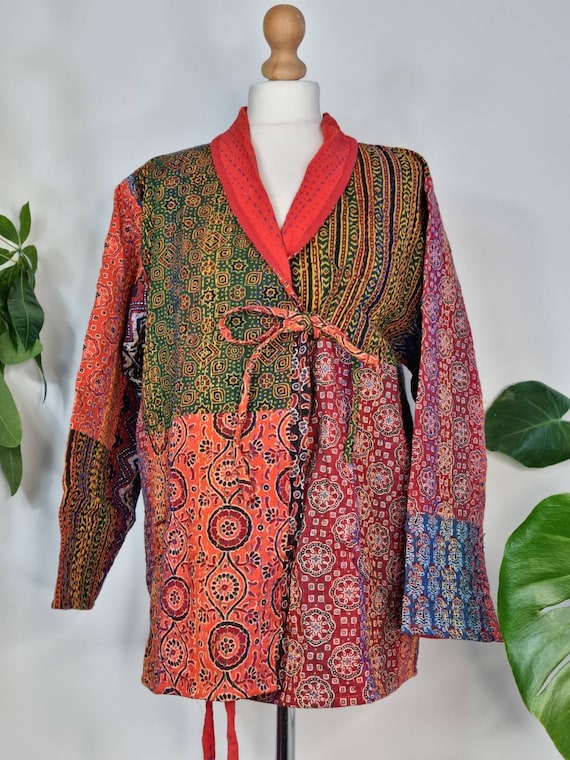 Reversible Kantha Handprinted Ajrakh All Season Boho Robe